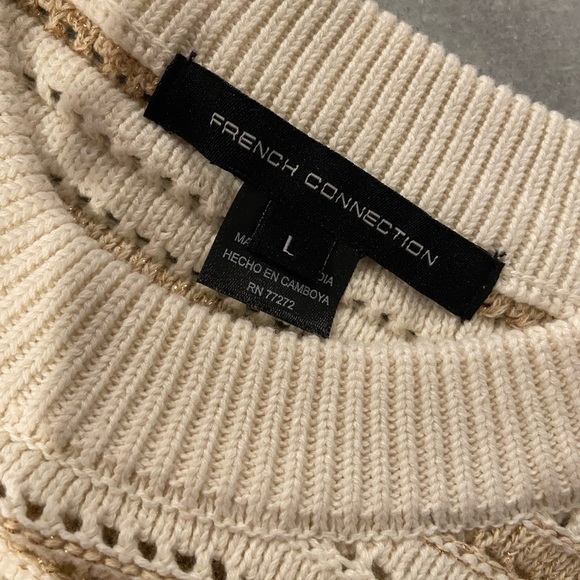 NWT French Connection Size L Ivory Gold Stripe Cotton Blend Sleeveless Knit Top - Picture 11 of 12